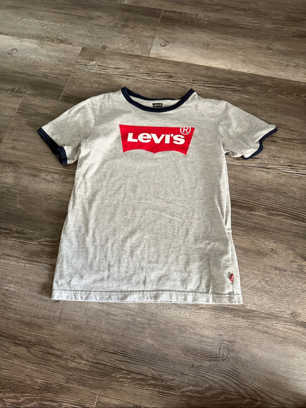 Levi's Kids Light Gray Tee with Red Logo and Navy Trim